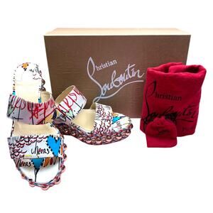CHRISTIAN LOUBOUTIN Janitag 60 Satin Slide EU 37 US 7 White Platform Sandals